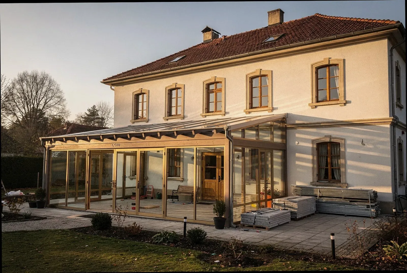 Terrasse zum Wintergarten in Augsburg